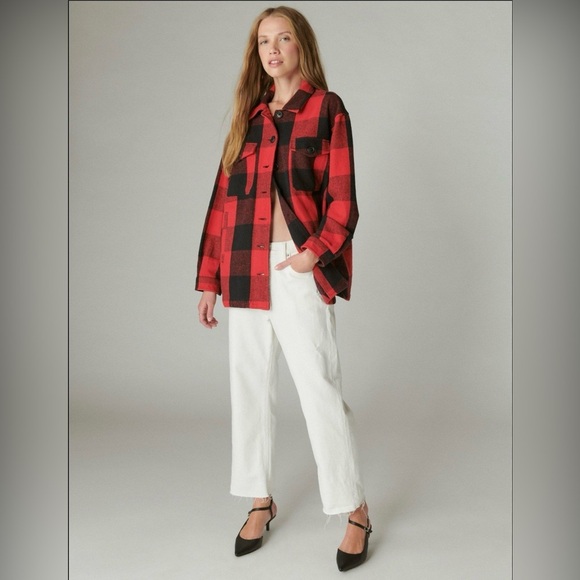 Lucky Brand Red And Black Buffalo Plaid Overrsized Shacket Shirt Jacket Size M - Picture 1 of 14
